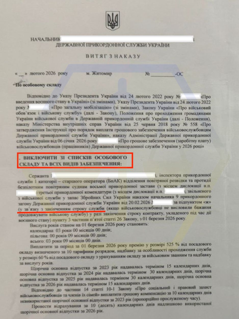 ЗВІЛЬНЕННЯ З ДПСУ У ЗВ’ЯЗКУ ІЗ ЗАКІНЧЕННЯМ СТРОКУ КОНТРАКТУ