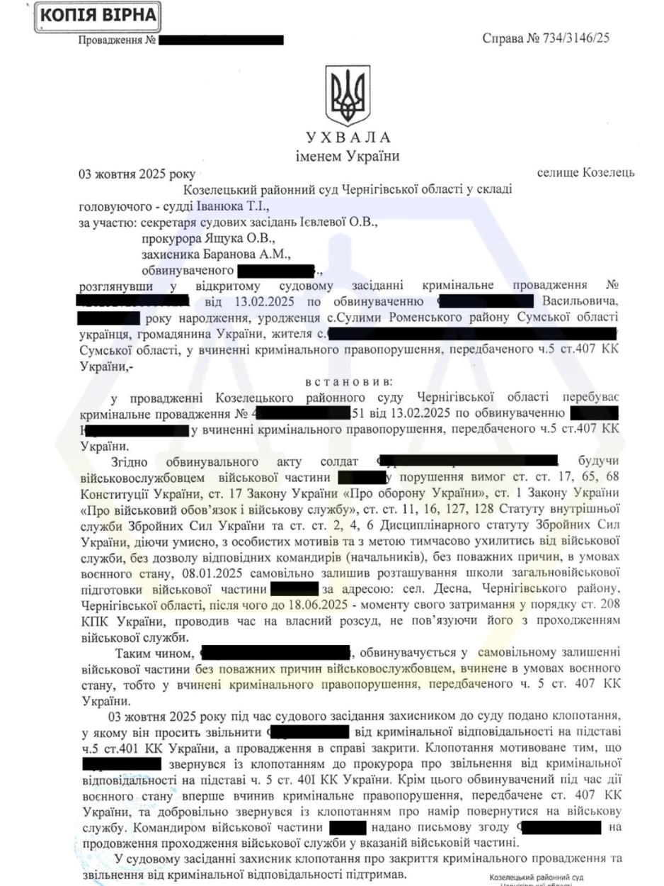 ЗВІЛЬНЕННЯ ВІД ВІДПОВІДАЛЬНОСТІ ЗА СЗЧ — Ч. 1